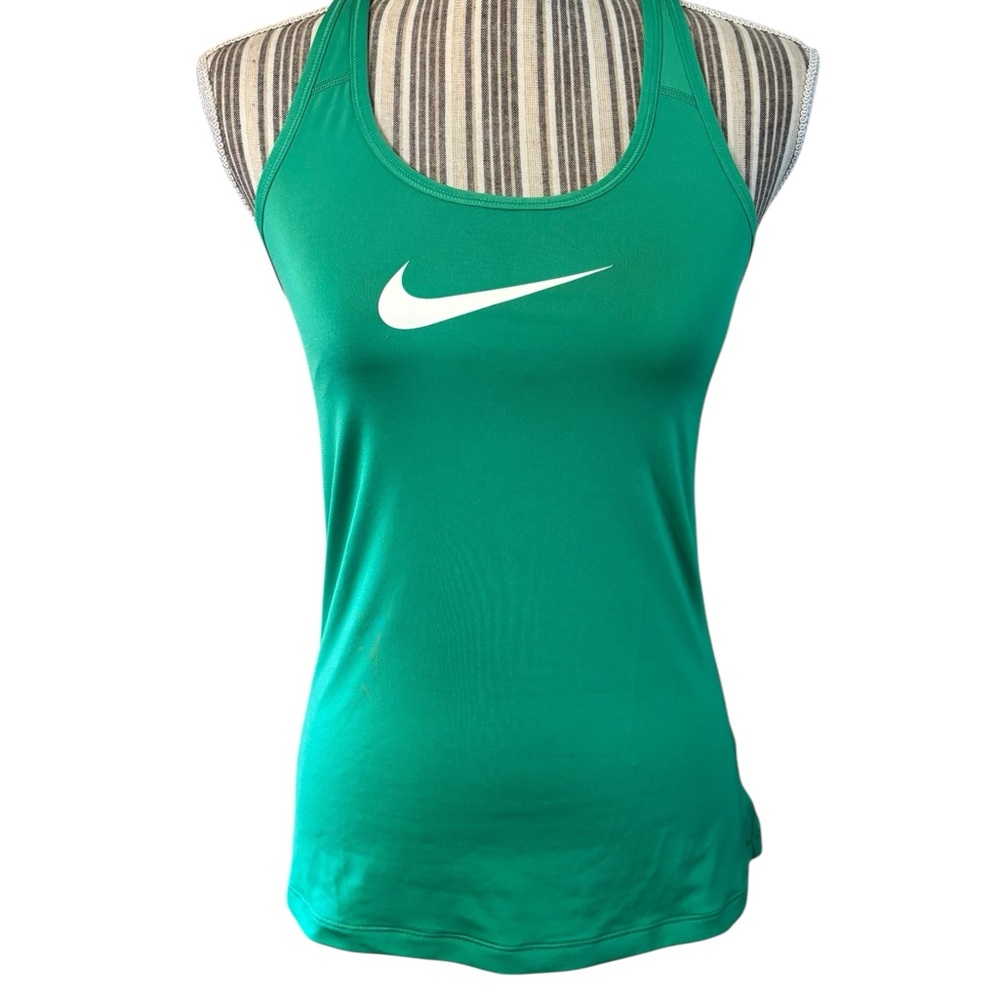 NIKE PRO COOL Tank Medium Dri-FIT Athletic Green Racerback White Swoosh Bra Lin